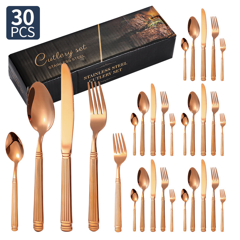 Columna romana vajilla de acero inoxidable cuchillo, tenedor y cuchara juego de 24 piezas hotel restaurante bistec cuchillo, tenedor y cuchara vajilla occidental cuchillo y tenedor