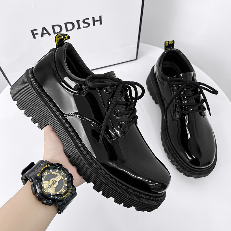 Glossy black shoes English style with shoelaces all-season for…