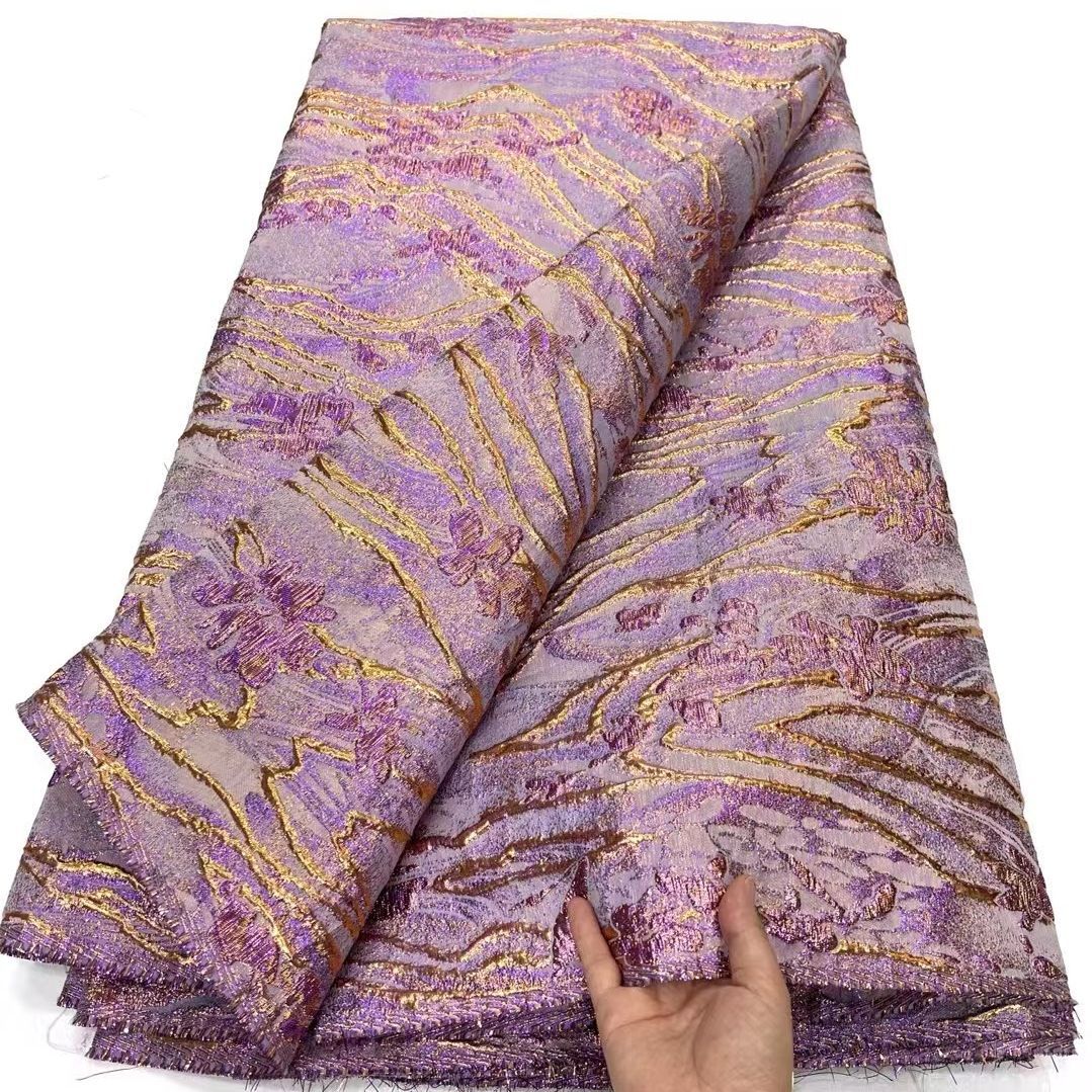 Patrón oscuro africano tejido de oro organza flor hilo teñido hanfu cheongsam para mujer ropa brocado tela JX3732