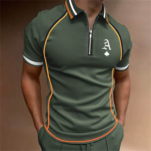 Polo homme manches courtes avec fermeture éclair et color block_voghion.com