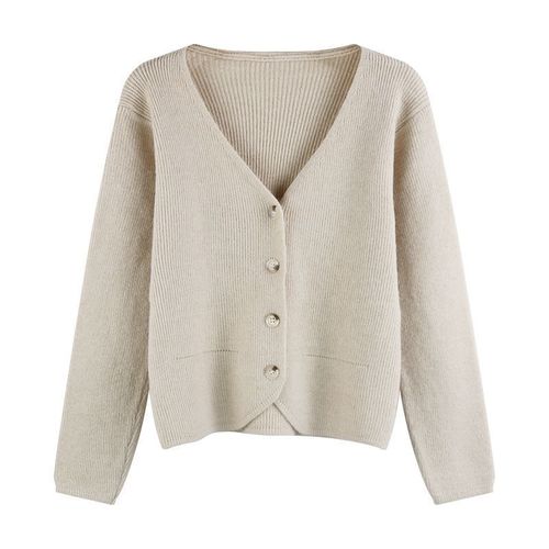 Early autumn Korean-style soft and fluffy solid-color V-neck cardigan, effortless short-length layering knitwear, versatile women's lightweight outerwear