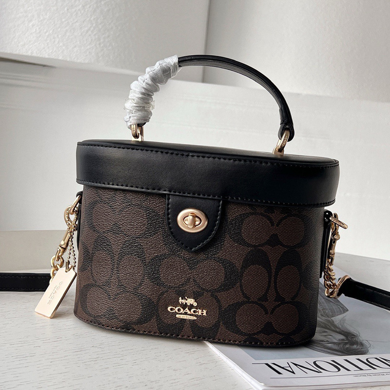 Coach C's New Women's Bag Classic Presbyopic Makeup Box Bag Satchel Crossbody Shoulder Fashion Carriage Small Round Bag Coach C's New Women's Bag Classic Presbyopic Makeup Box Bag Satchel Crossbody Shoulder Fashion Carriage Small Round Bag