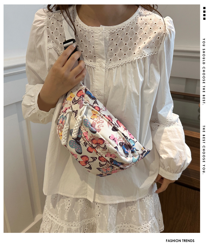 Women's Medium Oxford Cloth Butterfly Leopard Streetwear Dumpling Shape Zipper Shoulder bag monogram Saddle bag monogram display picture 1