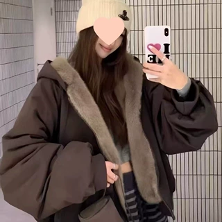 双面穿韩版座山雕棉服女短款秋冬宽松防寒加厚保暖厚实夹克短外套