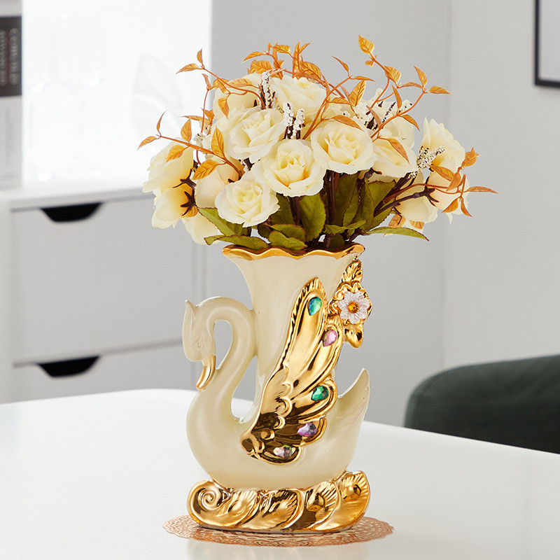 백조 꽃병 오른쪽 + 베이지 장미