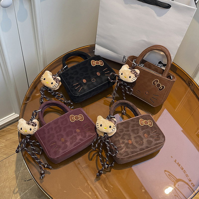 Autumn and Winter New Retro Versatile Leopard Print Handbag for Women Niche Commuter High-End Embroidered Cat Children's Crossbody Bag Trendy