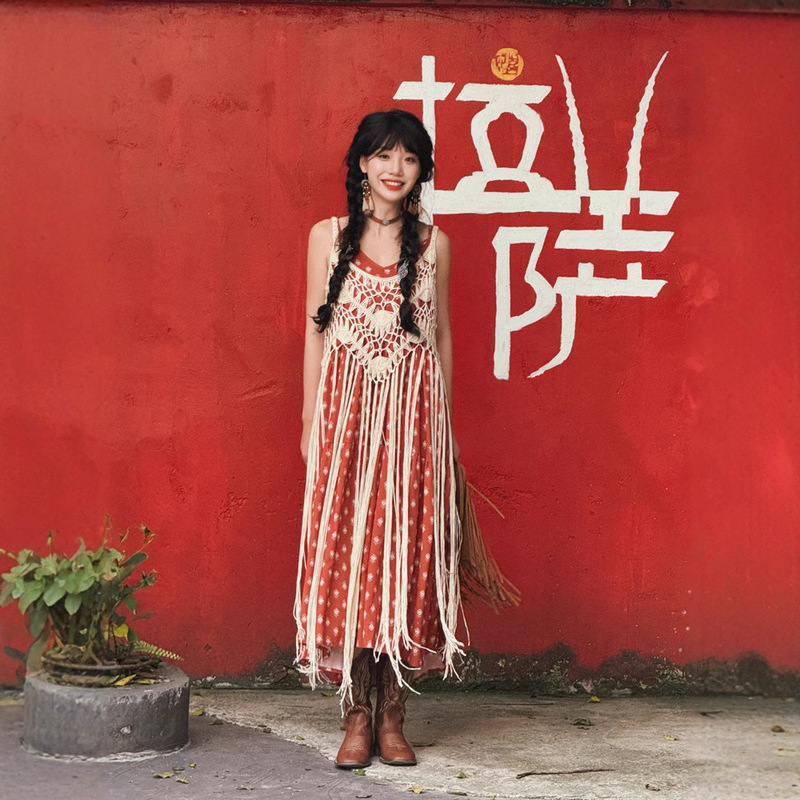 Real shot in stock Bohemia hand-crocheted tassel camisole two-color good quality direct take Real shot in stock Bohemia hand-crocheted tassel camisole two-color good quality direct take
