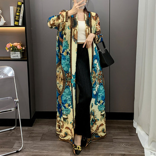 Miyake Pleated 2025 Autumn New Fashion Versatile Foreign Trade Elegant Loose Slimming Hot-Selling Long Robe Coat