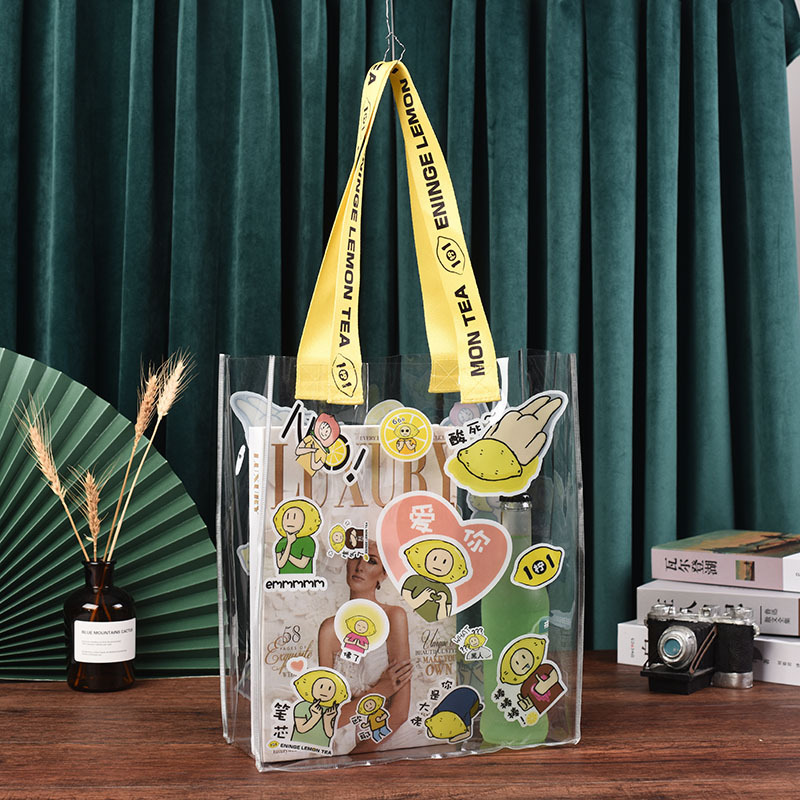 PVC透明印花手提袋零食礼品化妆品收纳袋日常手提购物袋定 制