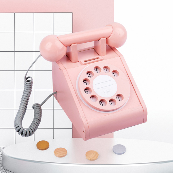 Wooden realistic family teaching retro cognitive telephone