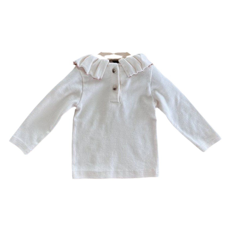 Camisa de muñeca de primavera para niñas estilo coreano ropa para niños bebé primavera y otoño moda superior bebé cuello de oreja de madera camisa de fondo de manga larga