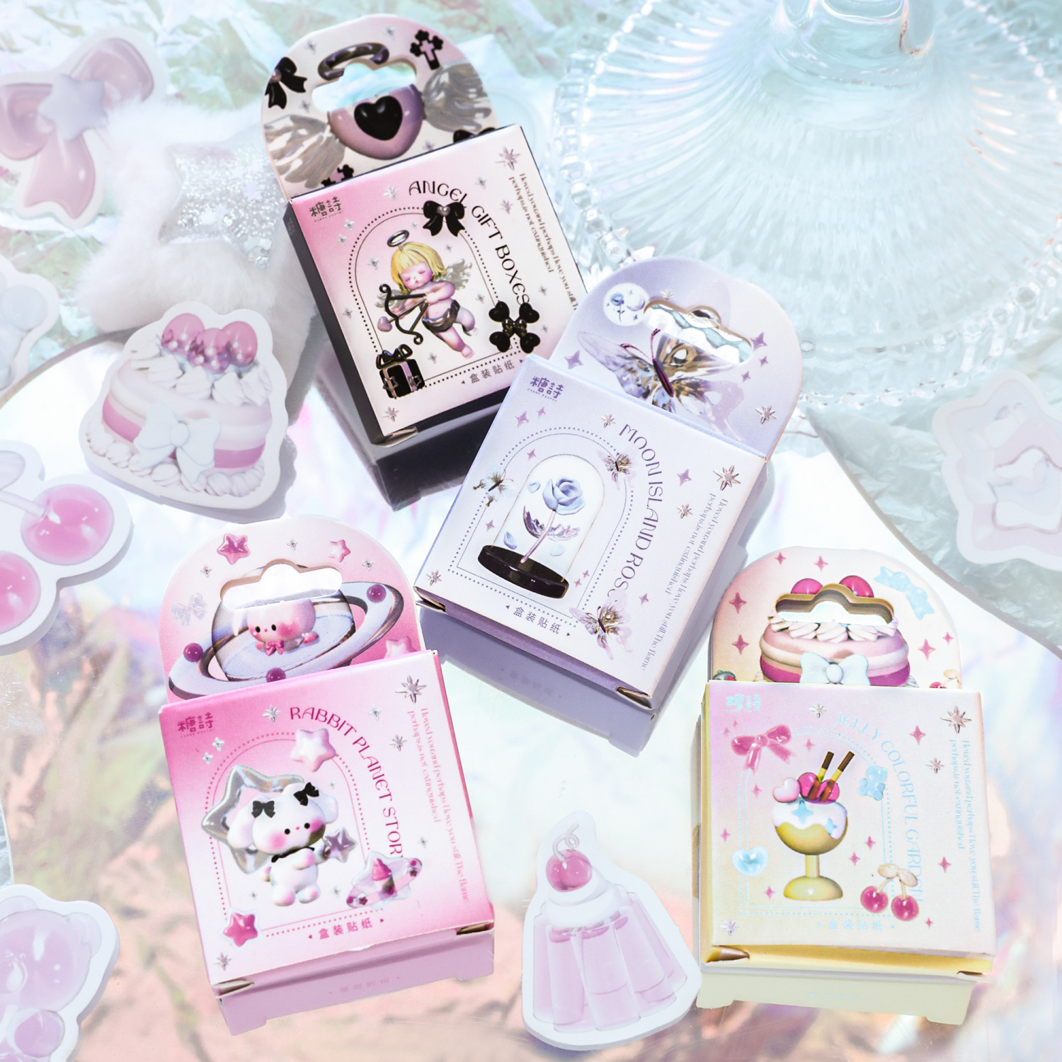 Azúcar poesía pegatinas en caja Sweet Shop serie lindo melocotón corazón mano cuenta materiales de decoración 46 piezas en 4 tipos