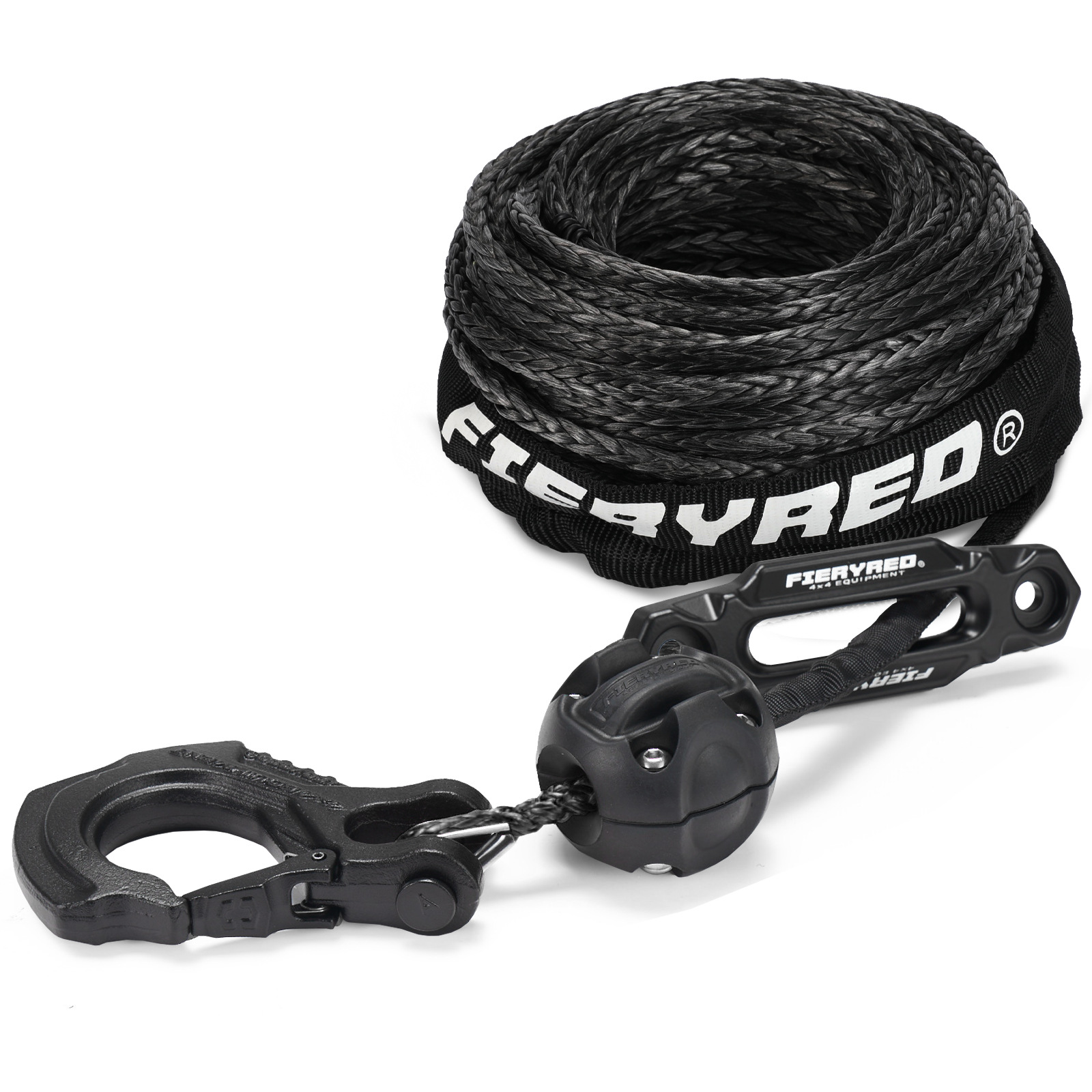 超高分子聚乙烯越野脱困防水8200磅15米黑色合成拖车绳绞盘绳套装