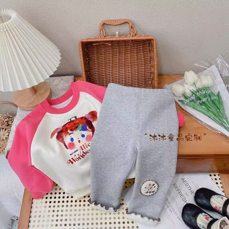 Polainas forradas de lana para niñas Otoño e Invierno Nuevo bebé prendas de vestir exteriores de estilo occidental niña todo-fósforo cálido pantalones de terciopelo de una pieza