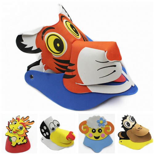 Hats, sun hats, parent-child activities, cartoon animal headdresses, dress-up performances, zodiac animals, tiger, cow, pig, snake, sheep and chicken