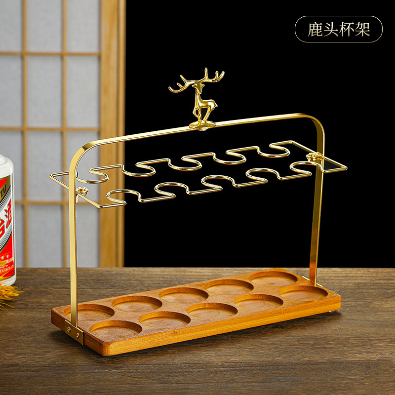 Creativo doméstico comercial licor de bambú taza de madera taza de vino pequeña bandeja de almacenamiento de licores de estilo chino taza de vino un soporte de taza