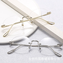 素颜网红无边框椭圆形平光眼镜防蓝光辐射镜架女款文艺范显脸小大