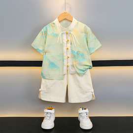 汉服男童夏季古风短袖套装2025新款新中式唐装痞帅小男孩周岁礼服