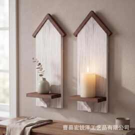 木质房屋造型壁挂置物架复古墙面烛台搁板玄关客厅花瓶装饰收纳架