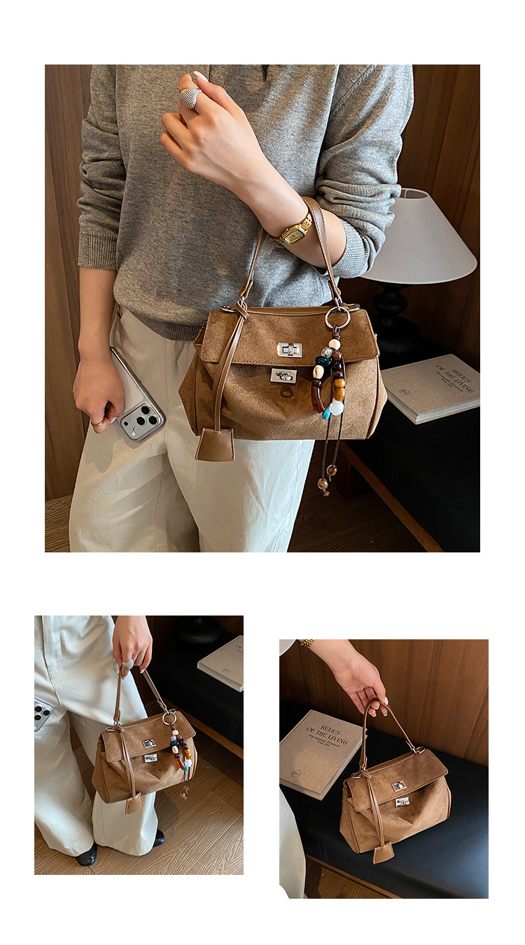Suede Buckle Flap Convertible Handle Satchel Bag 21