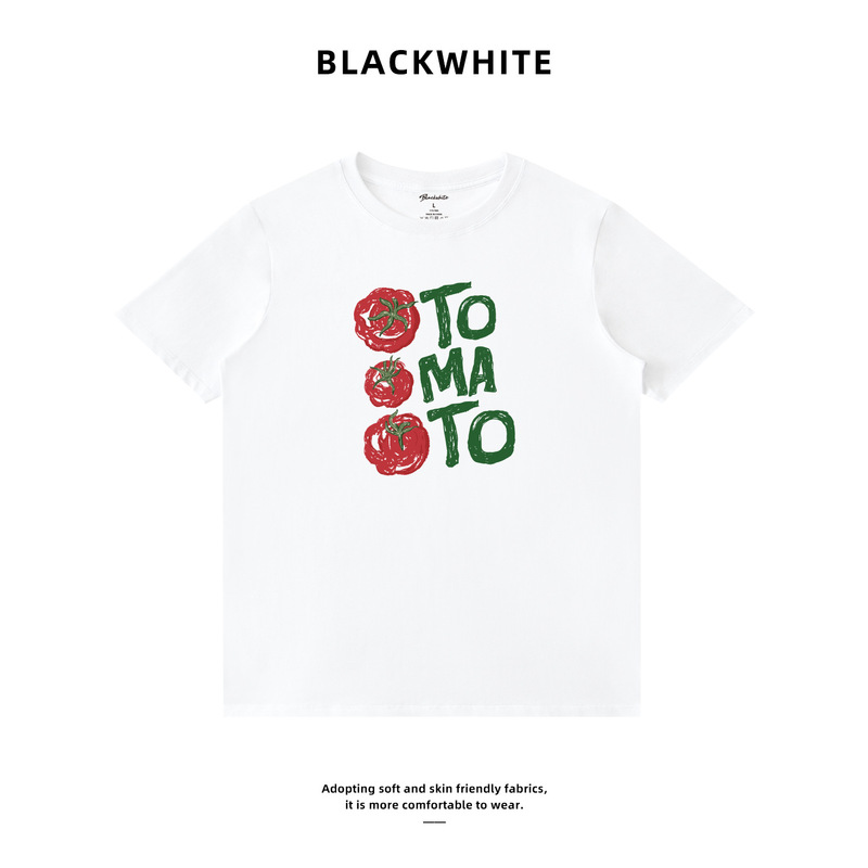 Source Factory Healing-Style Tomato Print Short-Sleeve T-Shirt, Loose Korean-Style Casual Versatile Half-Sleeve, In-Stock Wholesale 341
