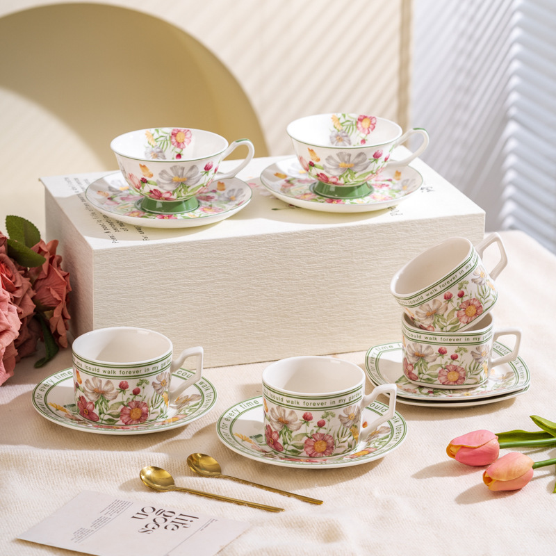 Pinellia ternata Flower Niche High-end French Retro Black and White Coffee Cup Light Luxury Gift Box Accompanying Gift Exquisite suit