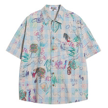 YPRS男装外贸美式复古涂鸦印花街头夏季衬衫休闲设计感宽松衬衣男