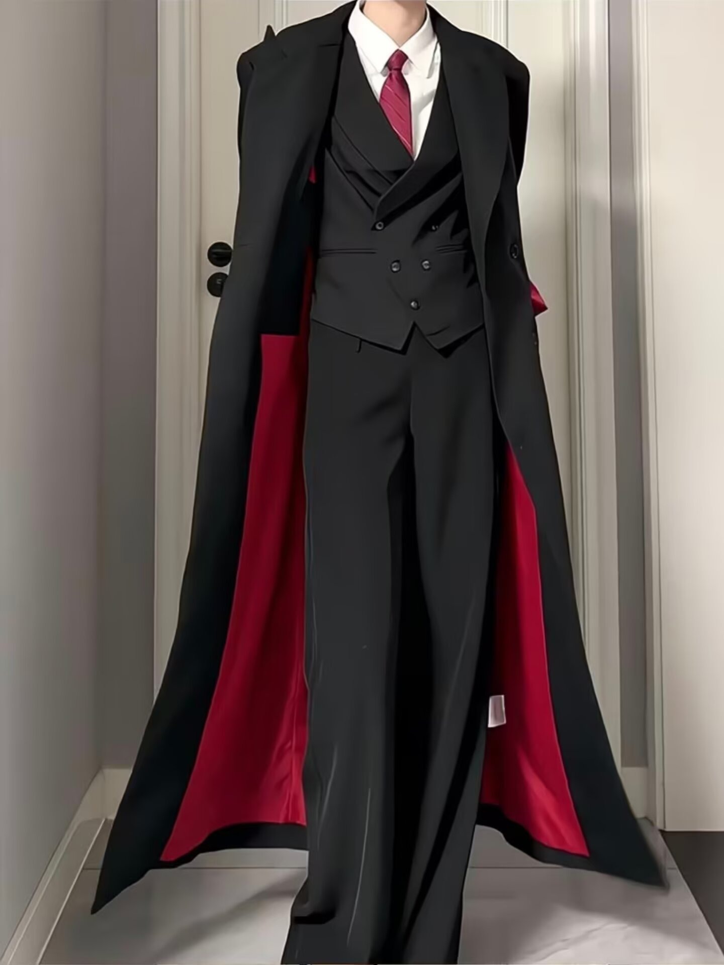 ROKKIHU 2026 New Style Zhang Linghe New Year's Eve Long Dress Coat with Red Lining Stage Host Suit Jacket