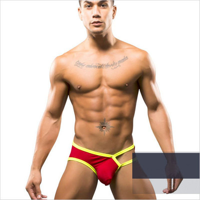 Underwear summer Low-waisted ventilation Hollow Hit color sexy triangle man Underwear Pouch cotton material