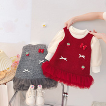女童蛋糕裙套装秋季2025新款洋气儿童打底衫背心裙两件套女宝秋装