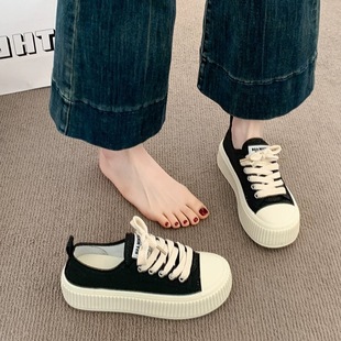 Thick-soled biscuit canvas shoes women's 2025 summer new casual board shoes ins trendy all-match student sports shoes