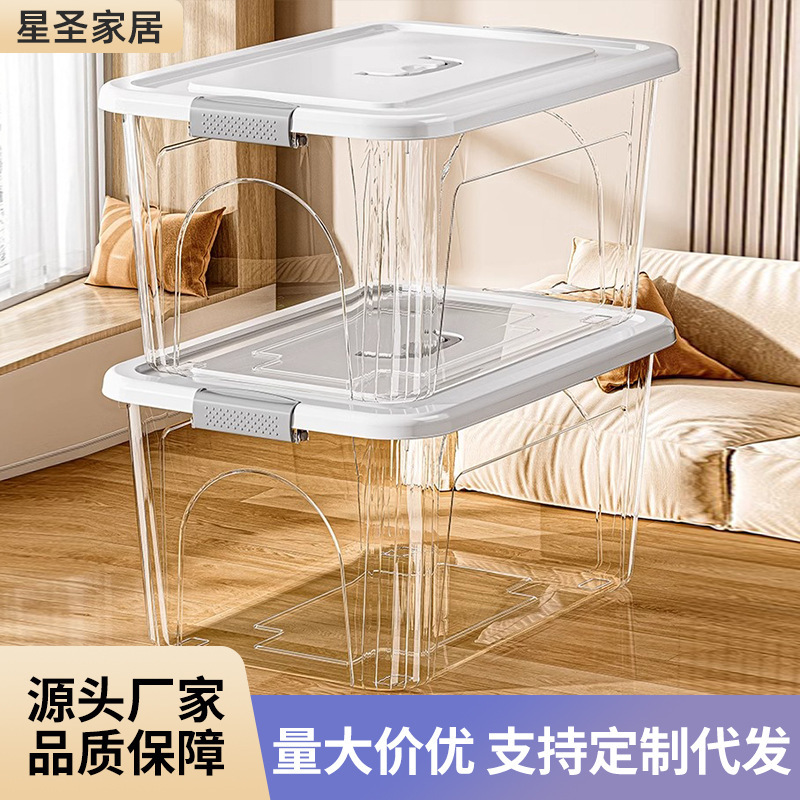 Household Storage Box Plastic Thickened Transparent Large-Capacity Satchel Storage Box with Lid Bedroom Clothing Quilt Storage Box