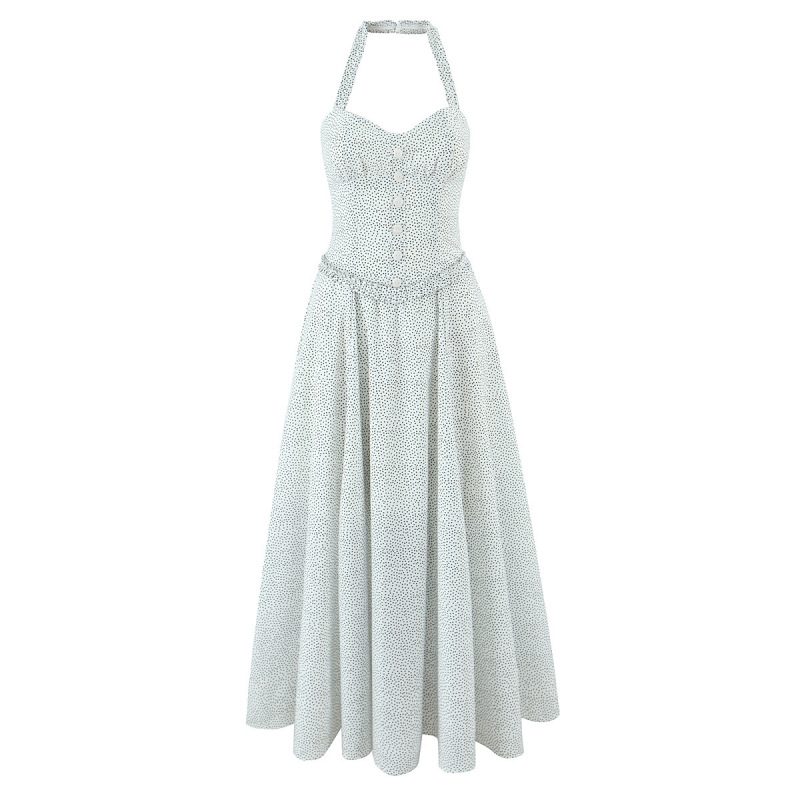 Pb&Za Women's 2025 Summer New Style Retro Style Elegant Cotton Halter Neck Mid-Length Dress Pb&Za Women's 2025 Summer New Style Retro Style Elegant Cotton Halter Neck Mid-Length Dress