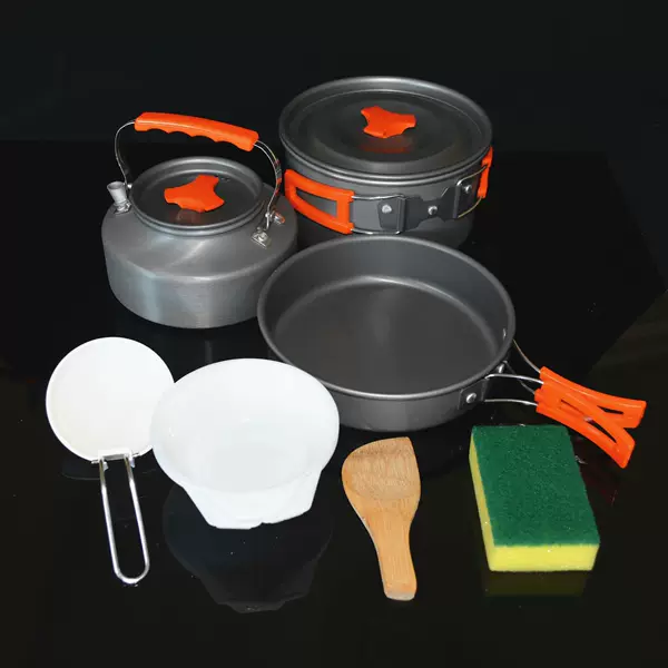 Camping Three-Piece Pot Set, Outdoor Cooking Set, Cooking Pot, Frying Pan, Kettle Combo, Direct from the Source Factory