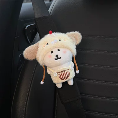 Self-deprecating Bear Car Seatbelt Shoulder Pad Cartoon Cute Car Anti-Strangling Protective Cover Car Accessories Decoration (Seat belt shoulder pad) - puppy-bear
