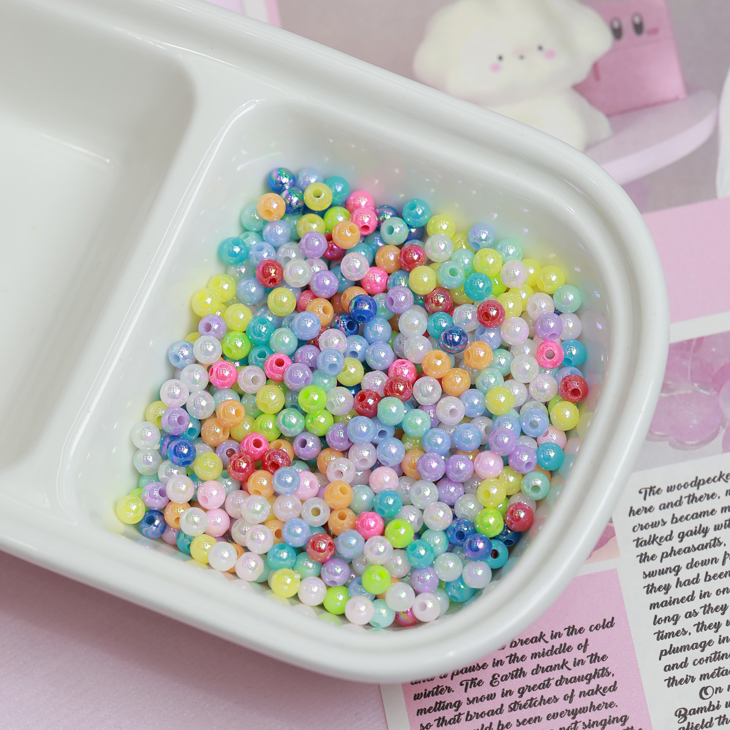 4mm实色幻彩圆珠亚克力电镀高保色diy手工饰品配件手链串珠材料