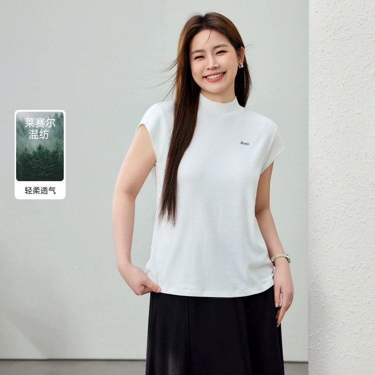 [Простой темперамент с полувысоким воротником и тощим свитером на плече] Funny Show большой размер женский толстый mm2025 весенний новый