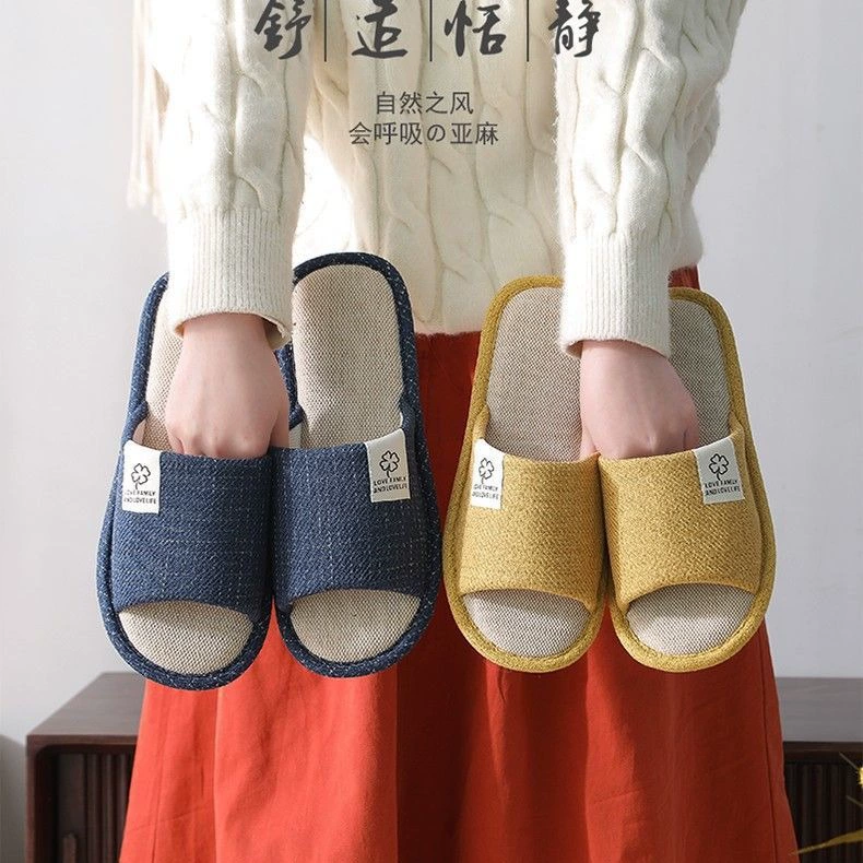 Хлопковые и льняные тапочки для мягкой подошвы дома бесшумные и дышащие вспоты весной и летом