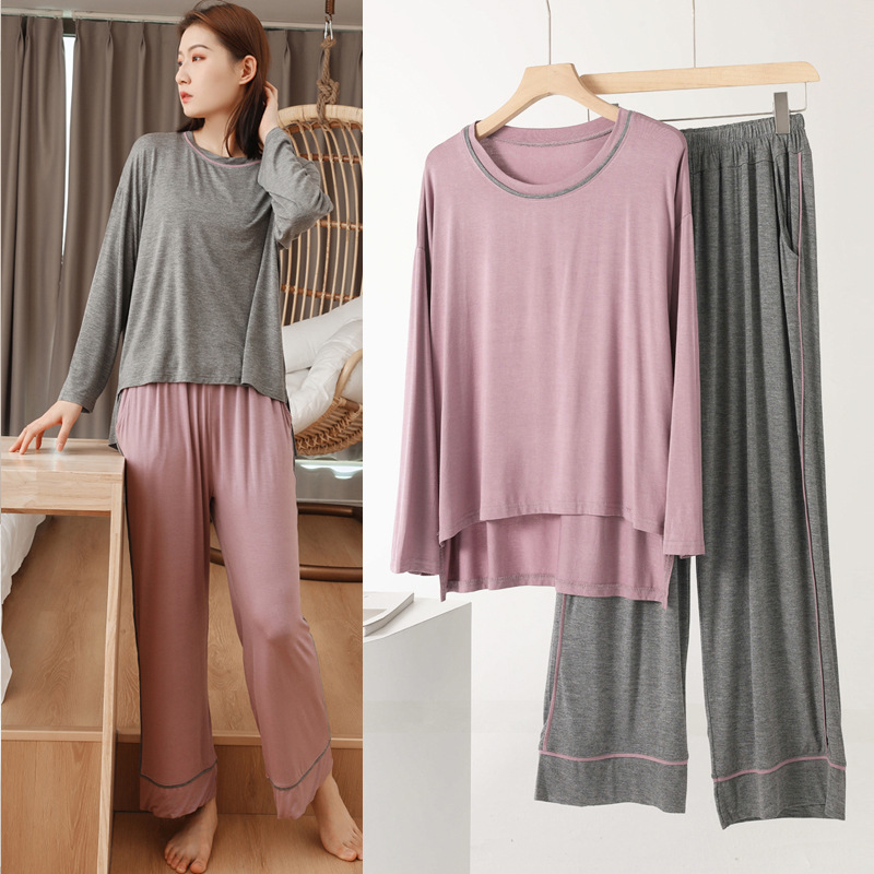 modal pajamas Pajamas suit summer mm Easy Large Thin section Long sleeve T-shirt leisure time Wide leg pants