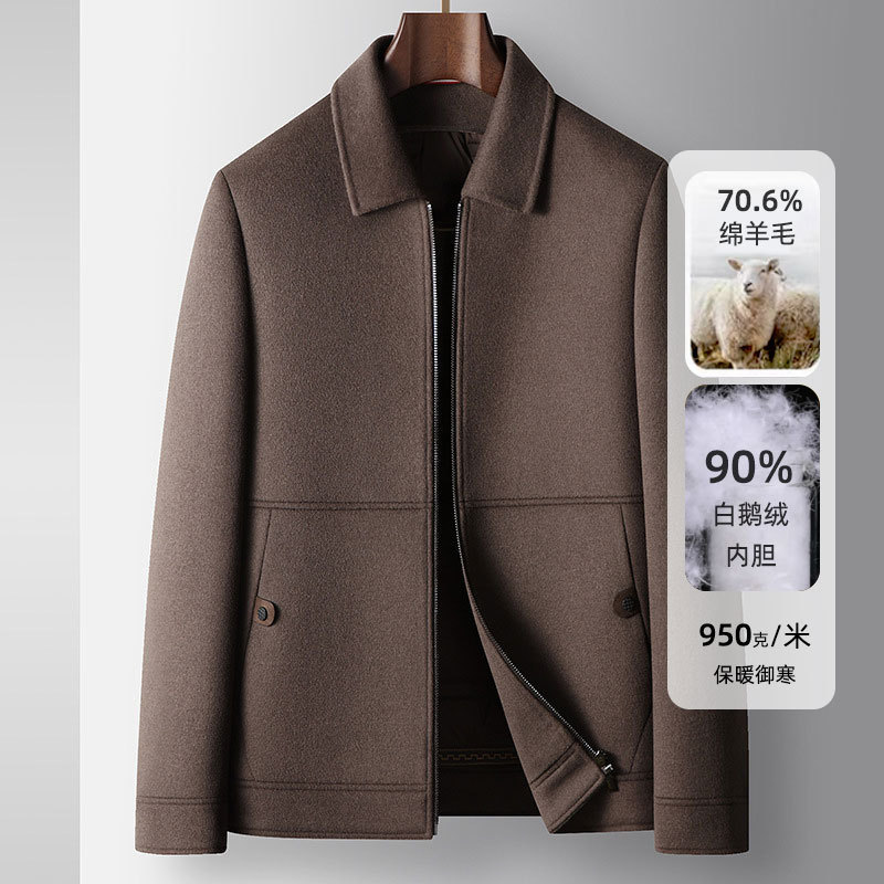 Men's Jacket 2025 Lapel Short Version Young Luxury Business Detachable Goose down Liner Double-Sided Woolen Warm Jacket