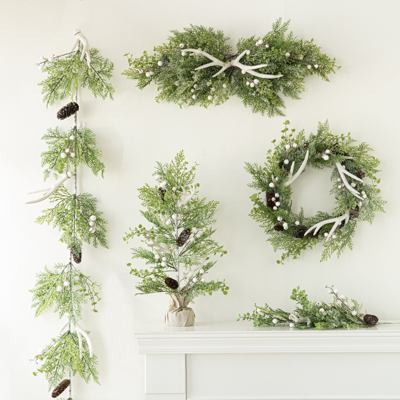 Árbol de Navidad blanco cornisa Garland ratán decoración ins Mori Garland accesorios fotografía planta verde boda ceremonia Decoración