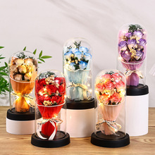 珍珠边永生花玻璃罩教师礼物玫瑰跨境香皂花七夕情人节礼物摆件