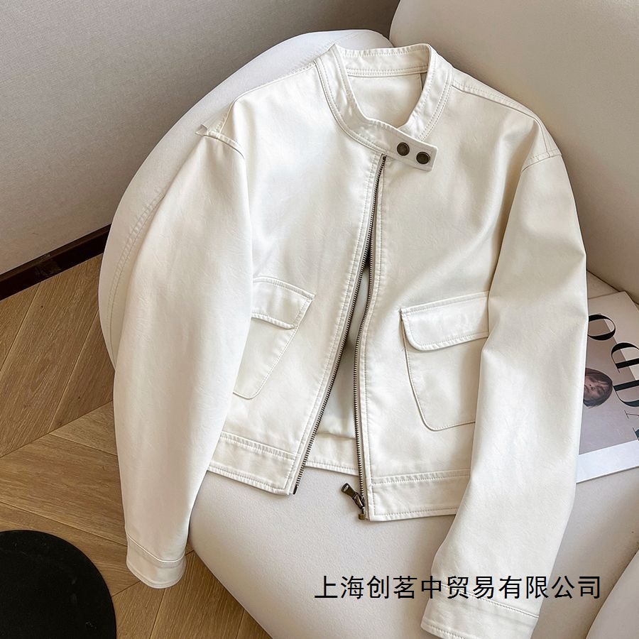 Korean Style Versatile Casual Pu Leather Short Motorcycle Jacket for Women, 2026 Spring New Retro Trendy Jacket