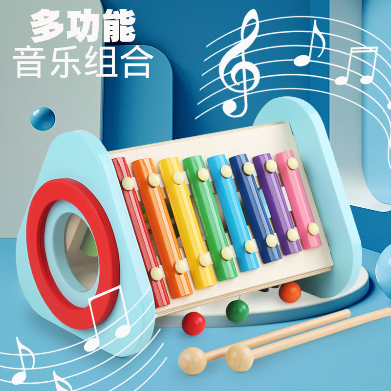 Children's wooden xylophone, a small wooden musical instrument and educational toy set for boys and girls.