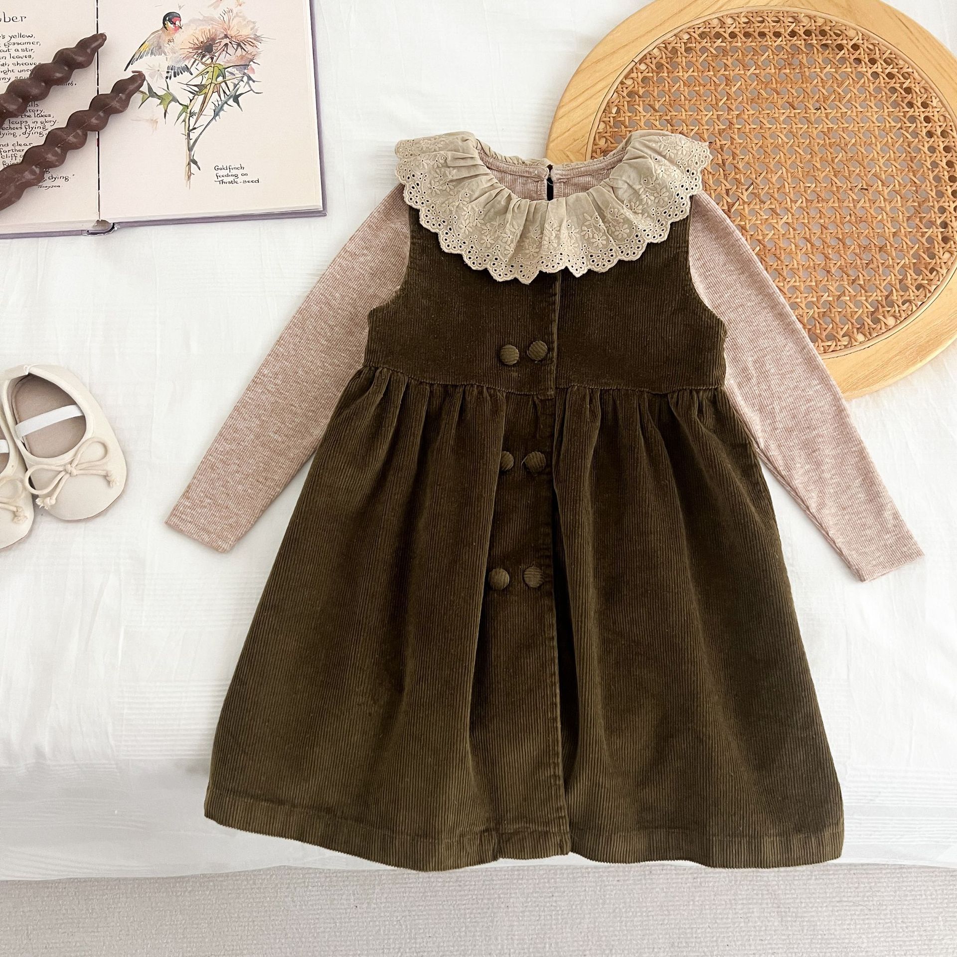 Girls' Korean-style vest skirt for small and medium-sized children's suit baby spring and autumn retro corduroy dress little girl
