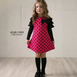 2025跨境女童连衣裙粉色波点蝴蝶结裙子长袖工厂直发女童公主裙