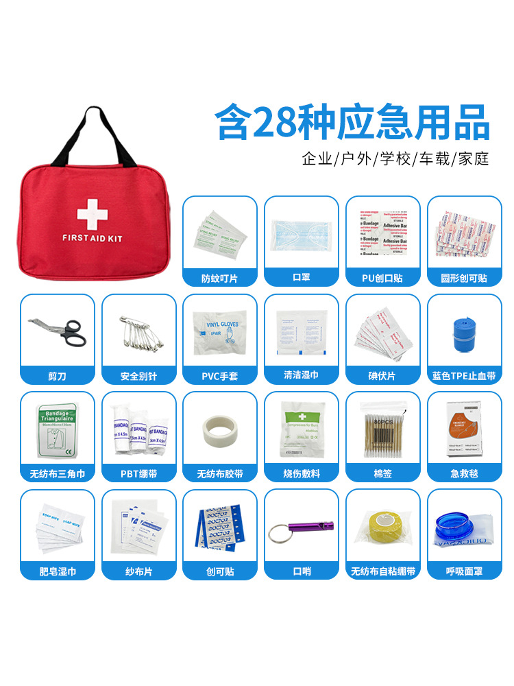 Kit de primeros auxilios portátil al aire libre al por mayor paquete de rescate de emergencia doméstico conjunto completo de paquete de emergencia en el vehículo de campamento