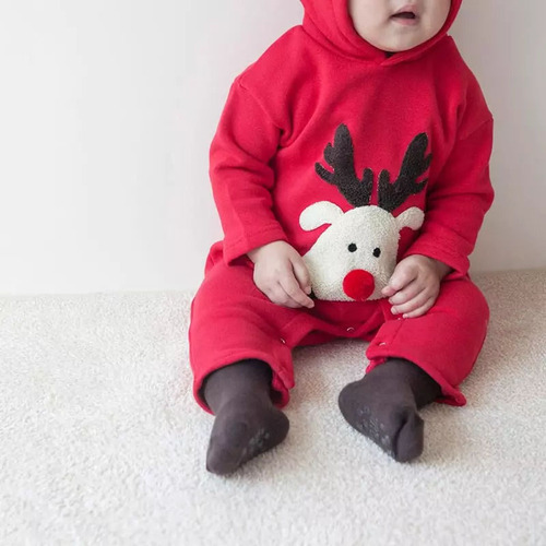 24 autumn and winter new Korean style baby jumpsuit ins style Christmas baby crawling suit fawn embroidered baby clothes
