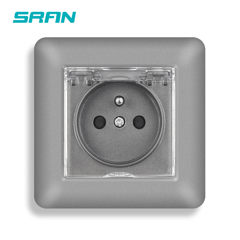 82型灰色PC面板带透明防溅盖欧式墙壁暗装插座16A 浴室卫生间可用