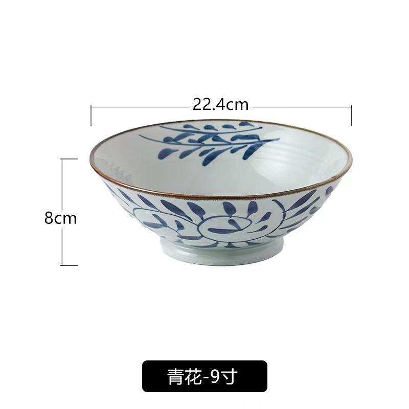 Vajilla de cerámica de estilo japonés creativo cubo tazón personalizado azul y blanco vintage boca ancha ramen tazón bajo vidriado olla de salsa casera